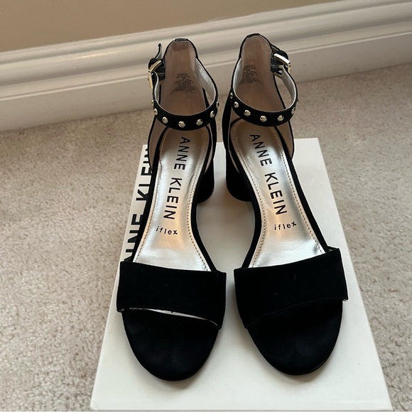 Anne Klein iflex open toe gold studded heels - Picture 6 of 10